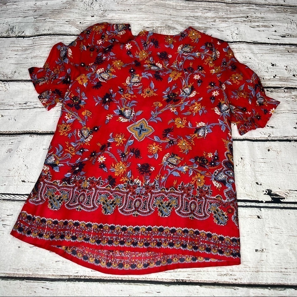 Lucky Brand Floral Printed Short Sleeve Blouse Size S - Picture 7 of 10